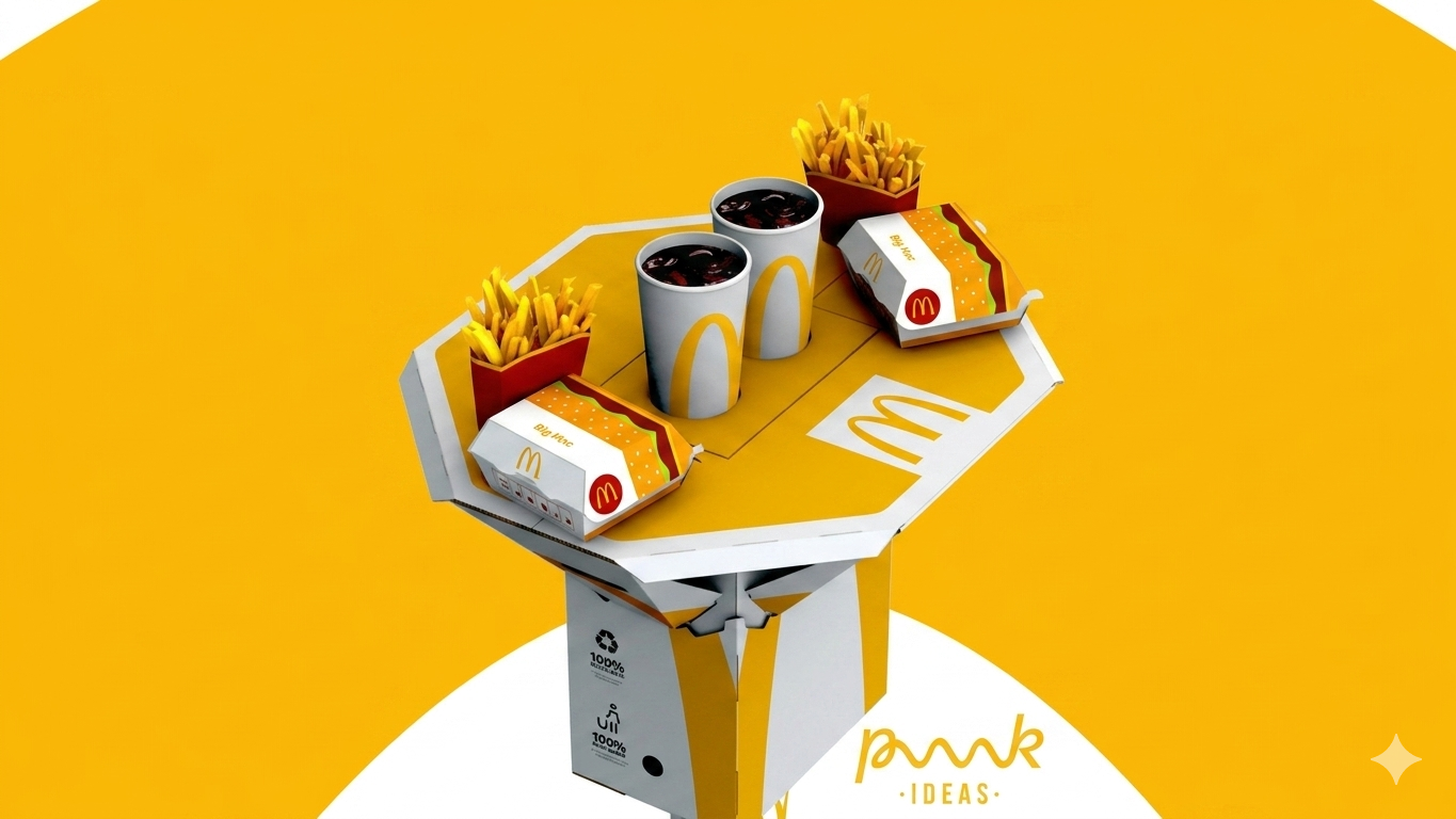 Portada del blog sobre packaging creativo que muestra el diseño de la mesa TableBag de McDonald's con el logotipo de PMK·IDEAS.