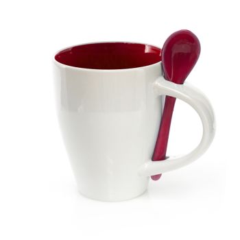 Taza de cerámica con cuchara 350 ml. Cotes Rojo