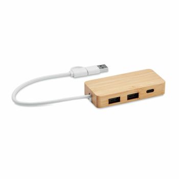 Puerto publicitario hub usb de bambú Hubbam